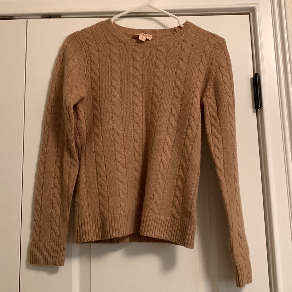 Tan cable knit cashmere sweater brooks brothers